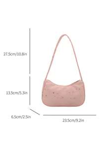 New Nylon Star Pattern Shoulder Bag, Fashionable Crossbody Baguette Bag For Women - Pink - View 4