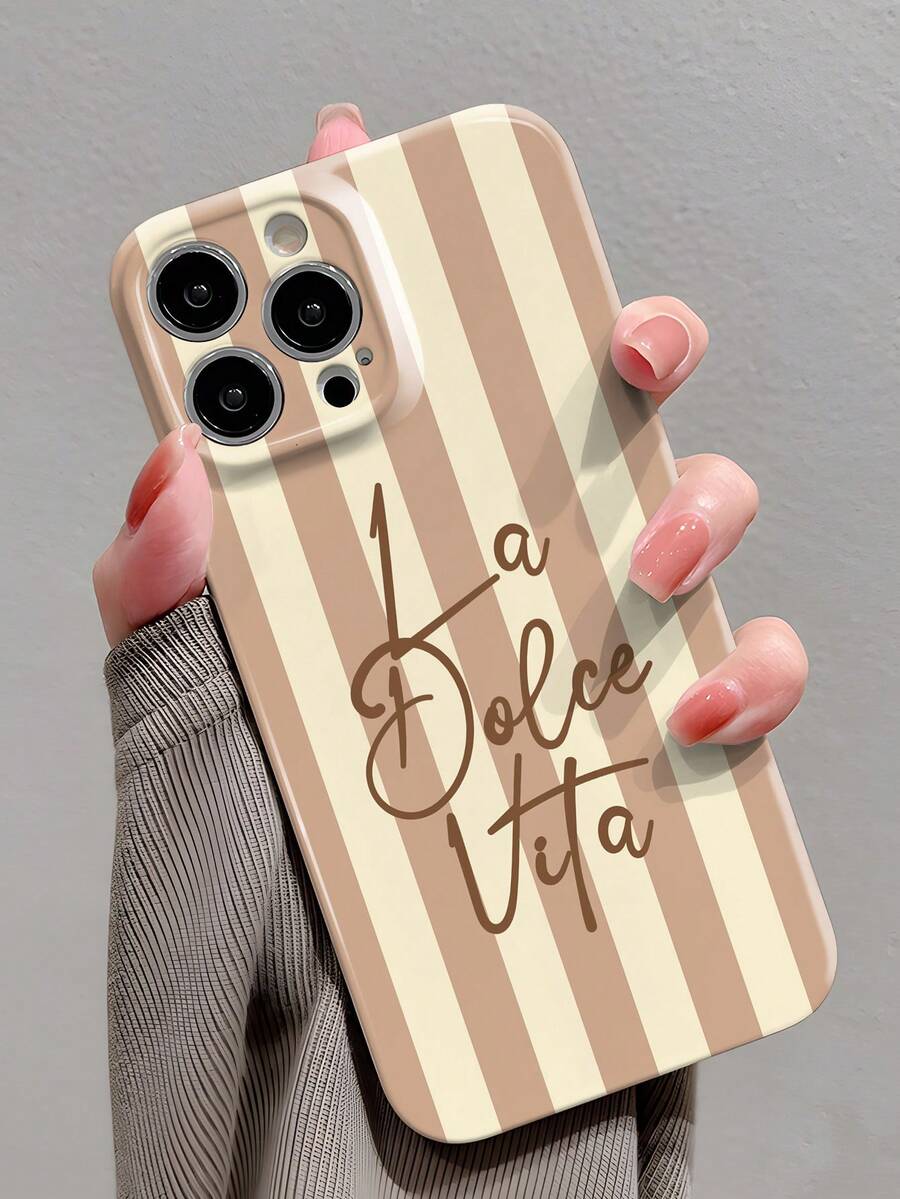 1 buah Casing Ponsel Keras Minimalis Dua Warna Bergaris dengan Slogan Bahasa Inggris, Berlubang, Mengkilap, Cocok untuk iPhone 11/12/13/14/15/16 Pro Max - MultiWarna - View 1