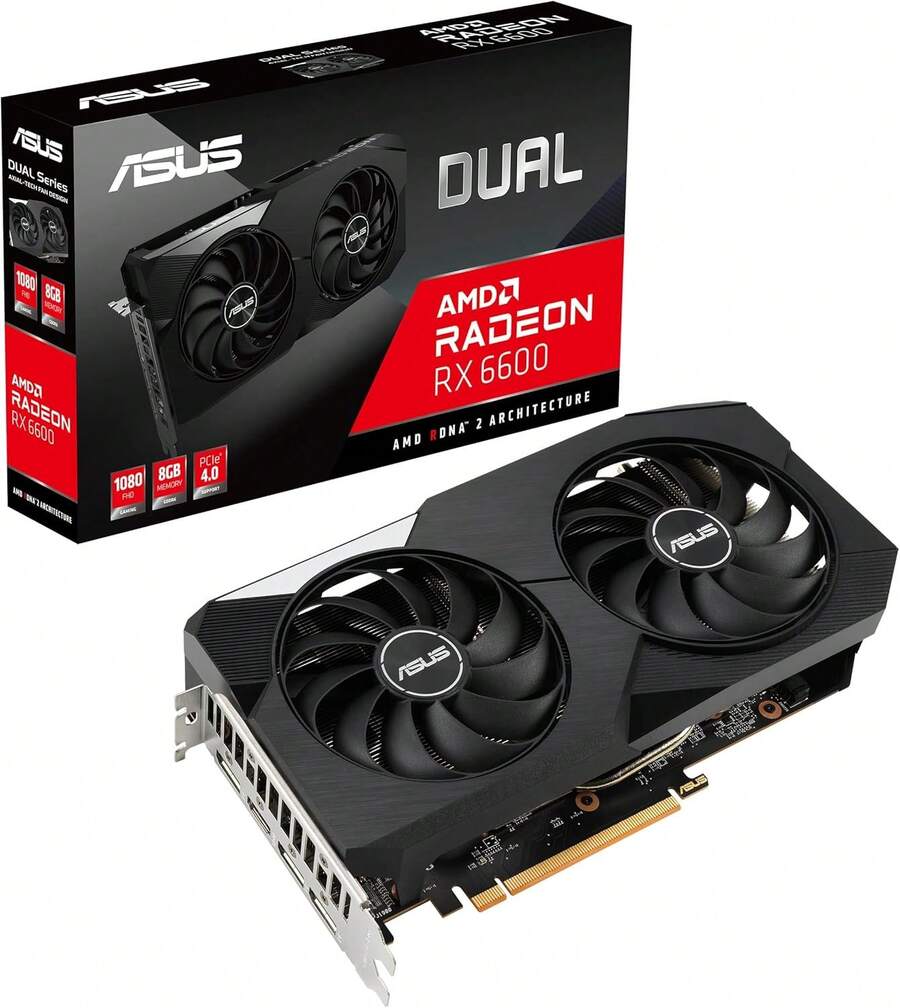 Asus Tarjeta Gráfica AMD Radeon RX 6600 DUAL-RX6600-8G, 8GB GDDR6, AMD RDNA 2, PCIe 4.0,  2.1, DisplayPort 1.4a, Ventilador Axial-Tech, tecnología 0dB - Ver 1