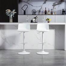 Modern Adjustable Swivel Bar Stool, Set Of Two, Plastic Backrest And Faux Leather Seat, Pneumatic Spring Height Adjustment, Metal Base With Armrests, Bar Stool/Kitchen Tables - White - View 9