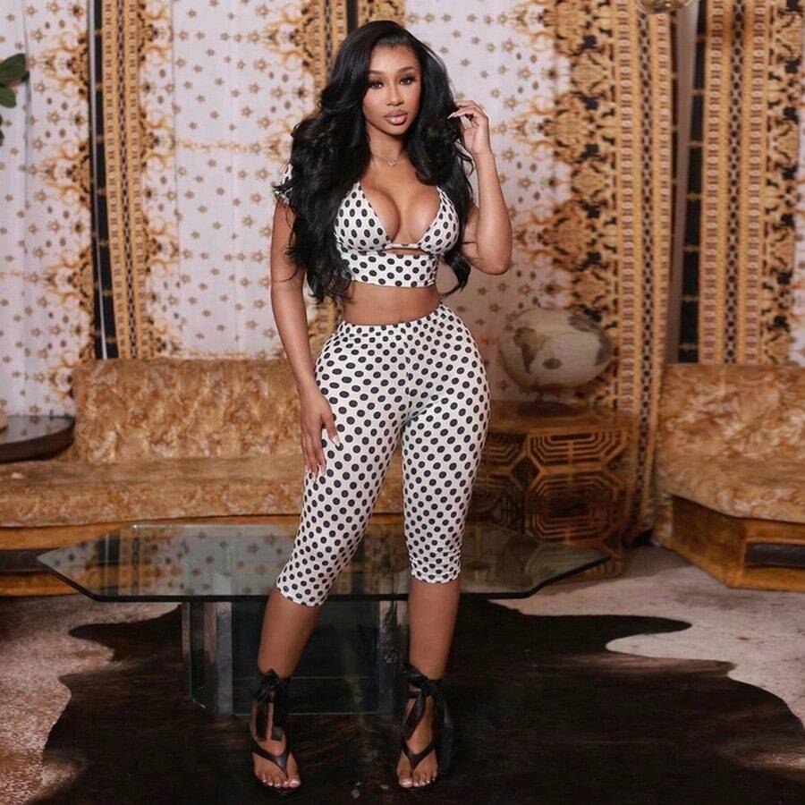 Spring And Summer New Women's Fashion Sexy And Stylish Polka Dot Sleeveless Printed Set For Women, Three-Piece Set For Women - 白底黑點 - 查看 1