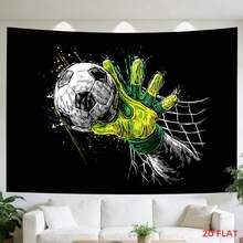 Soccer Goal Net Tapestry, Neon Green Yellow Goalkeeper Glove Soccer Ball Save Splash Art Wall Hanging, Aesthetic Sports Decor For Living Room Dorm - Pha trộn màu sắc - Xem 8