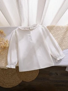 Young Girl Floral Embroidery Peter Pan Collar Long Sleeve Sweatshirt - White - View 2