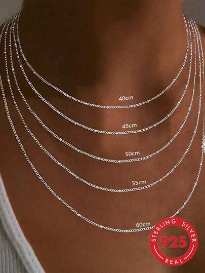 1 件 S925 纯银长球链项链，可调节长度，简约独特设计，送给女朋友/最好的朋友的圣诞礼物，日常珠宝配饰