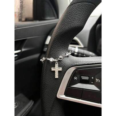 Cross Car Pendant, Vintage Crystal Cross Rearview Mirror Hanging Decoration, Unisex