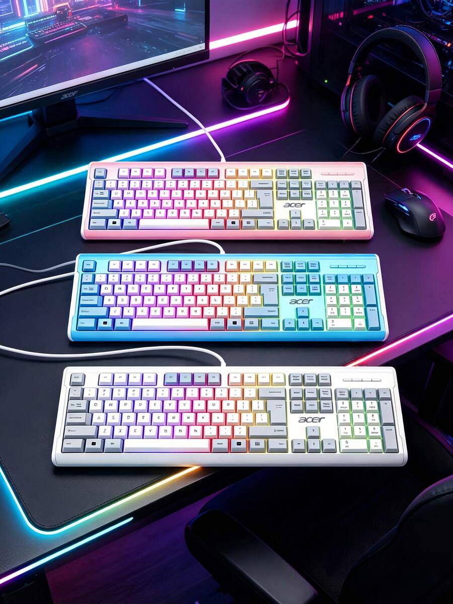 Acer OKB0A0 Quiet Wired Keyboard With Mechanical Touch, Membrane Design, Backlit, Suitable For Gaming, Office, Desktop & Laptop Use - View 1