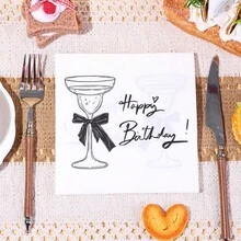 20/40/60入 優雅生日香檳蝴蝶結派對餐巾紙，黑白極簡香檳杯印花裝飾餐巾紙，13*13英吋 2層加厚雞尾酒餐巾紙，適合生日派對、新娘派對、早午餐聚會、茶會及居家餐桌佈置 - 多色 - 查看 1