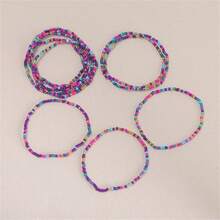 10pcs/Set Colorful Rice Bead & Faux Pearl Bracelets, Retro Elegant Bracelets For Women - Multicolor - View 3