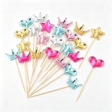 50pcs/5pcs Multicolor Crown Heart Star Cupcake Toppers, Shiny Glossy Cake Toppers Dessert Picks For Birthday Party Wedding Gender Reveal Anniversary Tea Party, Cake Decorations Party Supplies - Cake Insert - View 3