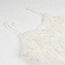 Women's Elegant White Flared A-Line Midi Dress With 3D Rose Details, Strapless Sleeveless Party Dress, Perfect For Special Occasions - 白色 - 查看 8