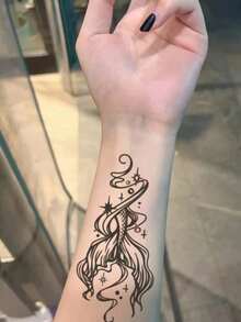 1 Stück Tattoo Fake Temporäre Tattoos Y2K Meerjungfrauenschwanz Semi-Permanentes Tattoo Wasserdicht Schweißfest Hält 1-2 Wochen Realistisch Kräutersaft Anti-Reibung Nicht-Reflektierend Schwarz Für Frauen Und Männer Tattoo Aufkleber Für Arm, Brust, Bein, Bauch, Taille - Schwarz - Übersicht 2