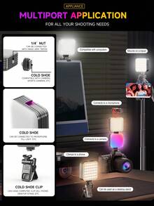 AXNEN New RGB Full-Color Pocket Fill Light, 360° Rotatable Selfie Fill Light, Suitable For Smartphones, Selfie Sticks, Laptops, With Cold Shoe Adapter And Clip, Adjustable Color Temperature, Compatible With Android And IOS, Applicable For Photography, Selfie, Vlog, Etc. - Multicolor - View 7