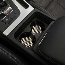 1个复古黑白格子印花汽车方向盘套 + 2个配套印花汽车杯垫，3件套，防水方向盘套，适用于14.5-15英寸方向盘 - 彩色 - 查看 3