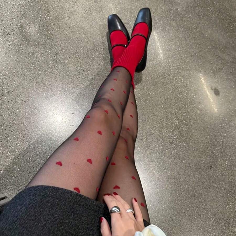 Women's Casual Transparent Stockings With Cute Heart Design, Fashionable & Versatile Pantyhose