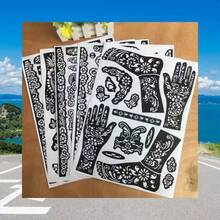 Reusable Henna Tattoo Stencils, Suitable For Hand & Body Art, Floral Patterns, Temporary Tattoo Stencils, Sleeve Tattoos, Wedding Bride Makeup - Multicolor - View 6