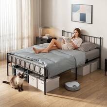 Lit en métal 140x190 cm, cadre de lit double à lattes, lit plateforme en acier, lit moderne avec tête et pied de lit, 32 cm d'espace de rangement sous le lit, silencieux, stable jusqu'à 360 kg, pieds antidérapants, montage facile, cadre de lit noir - Noir - Voir 10