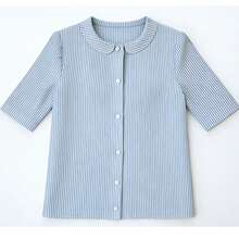 Women's Striped Short Sleeve Casual Blouse, New Summer Top - Blue and White Stripes - View 5