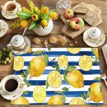 1pc/4pcs/6pcs/8pcs Lemon Print Linen Placemats, Suitable For Dining Table, All Season Decor, Modern Washable Table Mats, Room Decor, Coasters, Kitchen Dining Mats, Indoor Outdoor Party Decoration, Home Decor, Ideal Gift - Multicolor - View 7