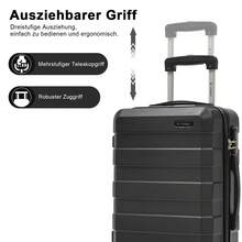YONSLY Suitcase 16/20/24/28 Inches With 4 Wheels 360° Combination Lock Double Maintenance Zipper Mesh Pocket Soft Rubber Handle Trolley Suitcase - 黑色 - 查看 4