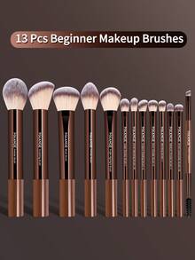 MAANGE 13/22pcs Professional Makeup Brush Set, Including 19pcs Soft Makeup Brushes, 1 Makeup Bag And 2 Makeup Sponges, Portable Travel Makeup Brush Kit For Eyeliner, Eyebrow, Lash, Lip, Blush, Foundation, Powder, Highlighter, Contour, Blending, Suitable For Liquid, Cream And Powder, Gentle On Skin, Ideal Gift For Women And Girls - Coffee Brown - View 4