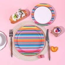 10/20/40 Pcs,Mexican Style Disposable Paper Plates Set, Cinco De Mayo Party Tableware Supplies,Color Striped Mexican Dessert Plates,7 Inch & 9 Inch Thickened Party Plates Themed Parties And Holiday Festival Table Decorations - Multicolor - View 5
