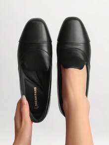 Women Flats Slip-On Flats Loafers Arch Support Casual Commute Business Office Dress Flats Shoes - màu đen - Xem 1