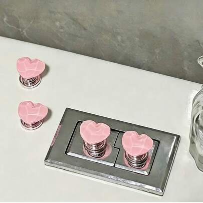1pc Multi-Color Heart-Shaped Toilet Flush Button, Manicure Protection Auxiliary Tool, No-Drill Installation Handle, Crystal Water Pattern Texture, Easy To Press, Seamless Adhesive, Sweet Ins Style, 3D Heart Shape, Water Pattern Transparent Details, Suitable For Toilet Tank, Cabinet, Dresser, Bathroom Cabinet, Storage Box, Bedside Table, Refrigerator Panel, Rental Renovation, Bathroom Decor, Girl's Room, Wedding Favors, Party Decorations, Seasonal Home Refresh
