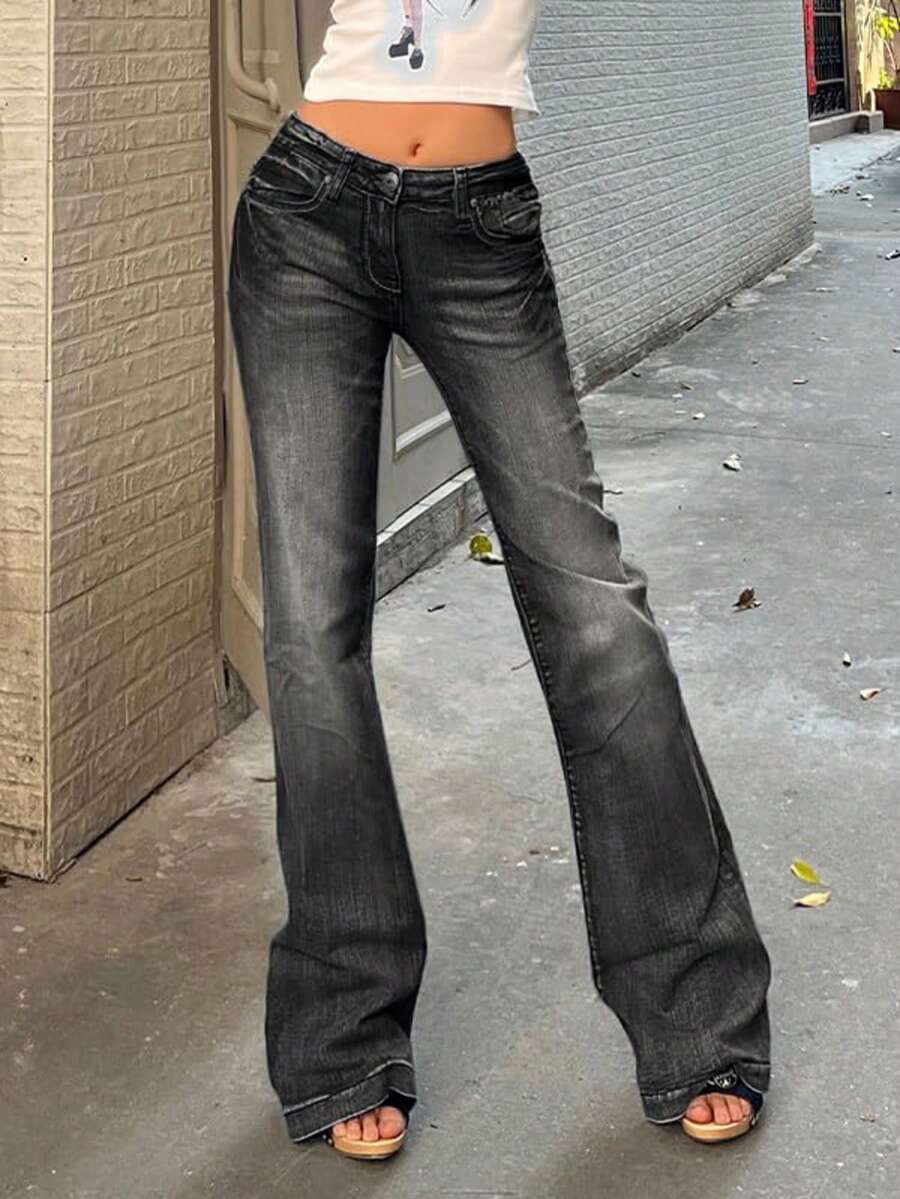 Valentine's Day Women's Flare Jeans Y2K 90s Bootcut Mid Rise Vintage Pants Denim Pants Bell Bottoms Spring Clothes - Black - View 1
