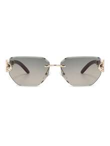 1 Pair Men's Asymmetrical Frameless Luxury Metal & PC Leg Splicing Fashion Glasses, Green Top Gray Bottom - Green On Top, Gray On the Bottom - View 4