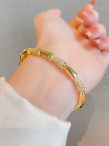 1pc Fashionable Luxury Bamboo Knot Cubic Zirconia Bangle, Elegant Bracelet Jewelry Gift For Girlfriend, Versatile For Commute & Date - Fashion Bracelets - View 11