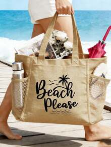Vigour Summer Bolsa de playa de lona de gran capacidad con bolsillo con cremallera, bolso de hombro para vacaciones de verano para mujeres, bolsa de compras reutilizable con bolsillo interior y bolsillo lateral de malla, bolso de viaje ligero para playa, natación, picnic, fitness, uso diario, estilo fresco de la , adecuado para niñas, mamás, amigas, cumpleaños, Día de la Madre, regalo de viaje de vacaciones de verano - Multicolor - Ver 1