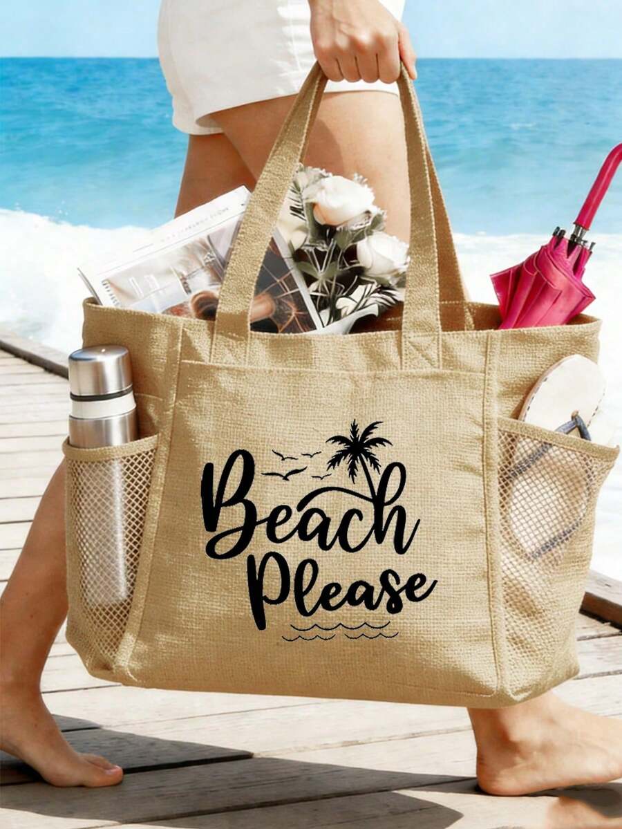 Vigour Summer Bolsa de playa de lona de gran capacidad con bolsillo con cremallera, bolso de hombro para vacaciones de verano para mujeres, bolsa de compras reutilizable con bolsillo interior y bolsillo lateral de malla, bolso de viaje ligero para playa, natación, picnic, fitness, uso diario, estilo fresco de la , adecuado para niñas, mamás, amigas, cumpleaños, Día de la Madre, regalo de viaje de vacaciones de verano - Multicolor - Ver 1