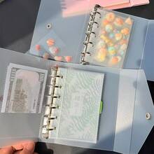 A6/A7/M5 半透明纽扣信封活页夹封面，A6 贴纸笔记本，替换内页，收纳册，计划本封面，收藏卡，笔记本，日记本，文件收纳册，明信片，偶像卡，学习用品，纪念币收藏，照片/文件收纳，相册 - 款式 - 查看 3