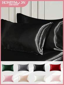 1pc Premium Satin Envelope Pillowcase, Soft & Breathable, Wrinkle-Resistant, Gentle On Hair & Skin, Improves Sleep Quality, Without Pillow Insert, Black, Oeko-Tex Certified - Black - View 2