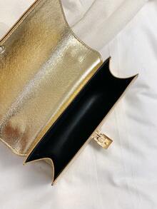 Gold Chain Minimalist Solid Color Shoulder Bag - Gold - View 7