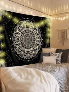 1pc Mandala Bohemian Print Tapestry, Modern Polyester Square Decorative Wall Hanging Suitable For Living Room And Bedroom - Multicolor - View 6