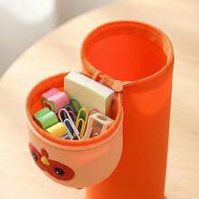 1 pieza Estuche de lápiz de silicona con diseño de gato, perro o oso de dibujos animados, estuche cilíndrico recto, organizador de escritorio para papelería y portaplumas - Estilo de pierna recta - Ver 3