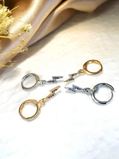 1 Đôi bông tai đính đá Zirconia hình tia sét nhiều màu sắc thời trang dành cho nữ