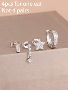 4PCS Fashion Star Stud Earrings Sets For Women Simple Geometry Hoop Earring Cartilage Piercing Jewelry - 1-silver-4PCS - View 5