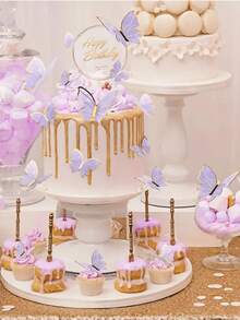 Bộ 20 phụ kiện trang trí bánh hình bướm tím viền vàng, hình bướm 3D nhiều kích cỡ, thích hợp cho tiệc sinh nhật và kỷ niệm của phụ nữ, hình dán tường bướm màu hồng và tím, phù hợp cho đám cưới, tiệc tùng, sinh nhật, kỷ niệm, họp mặt theo chủ đề, trang trí nhà cửa và trang trí bánh. - Nhiều màu - Xem 5