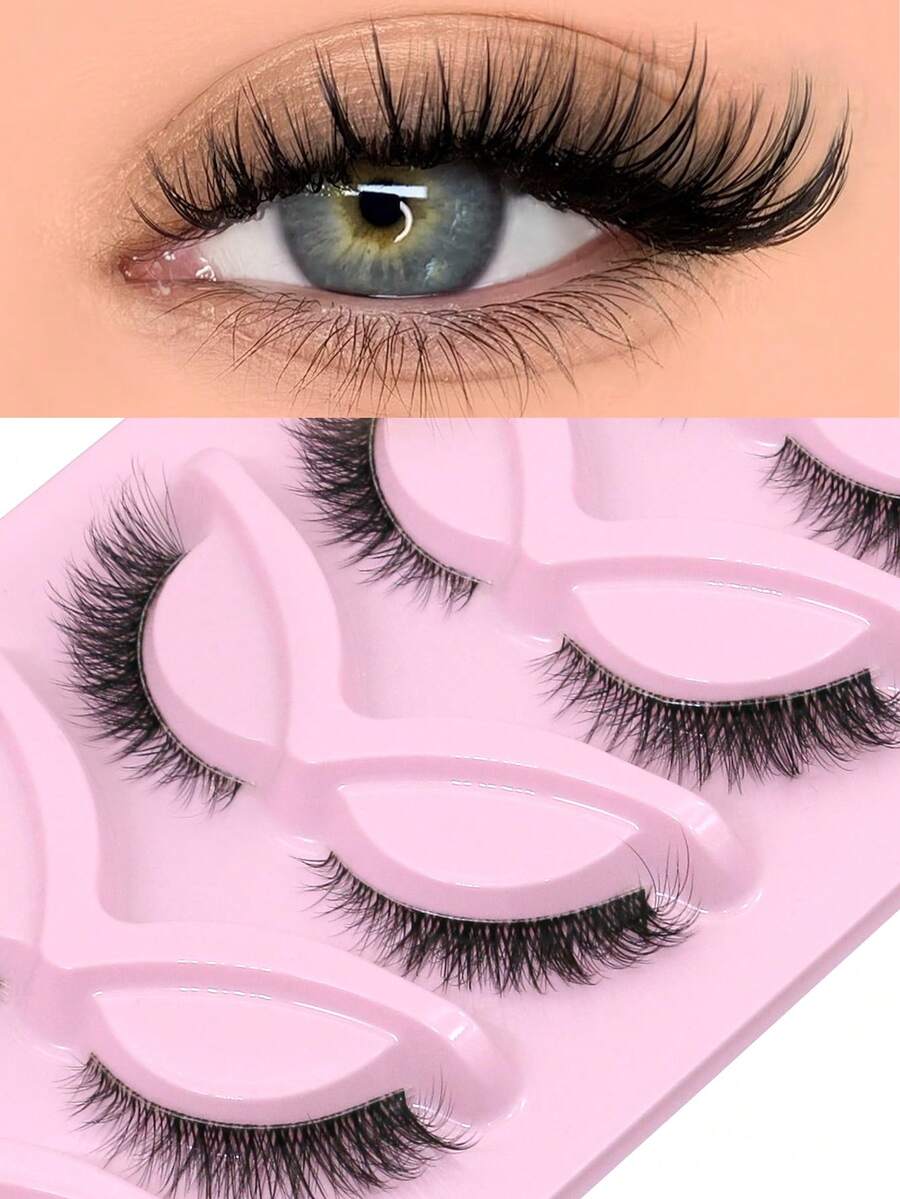 GROINNEYA 7 Pairs Eye Elongated Cat Eye Lashes Fairy-Like Design False Eyelashes Natural Look Mink Lashes Lightweight Soft Curly Striped Lashes Clear Band Eyelash Extension Classic Cartoon Style Full Strip Lashes Perfect For Cosplay - Reusable Lashes - Black - View 1