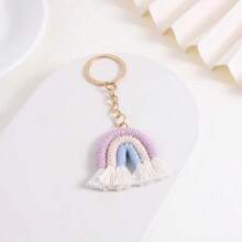 Cute Candy-Colored Handmade Crochet Tassel Rainbow Keychain, Multifunctional Bag Charm Keyring Accessory - Color Mixing - View 4