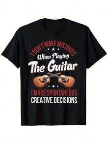 Camiseta Divertida para Hombre con Estampado de Guitarra - No Cometo Errores al Tocar la Guitarra - Camiseta de 180 g/m² para Músicos y Amantes de la Guitarra - Camiseta Retro de Banda con Gráficos de Guitarra Eléctrica - Mismo Estilo para Hombres y Mujeres - Verano 2025 - Manga Corta Estampada - Negro - Ver 6