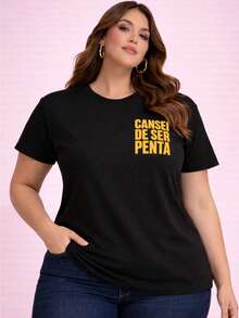 Women's Plus Size Plain Crew Neck T-Shirt, , Oversized, Brazil Hexa Football Yellow T-Shirt, World Cup 2026 - màu đen - Xem 1