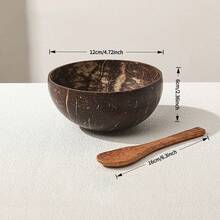 一套（椰子碗+勺子）椰子壳碗，复古圆形碗，椰子壳勺子，适合制作冰沙甜点碗，可用于学校餐饮，椰子壳勺子，返校季必备 - 椰殼禮盒 - 查看 2