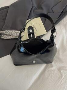 Fashionable Minimalist Underarm Bag, Niche Design One Shoulder Handbag, Chic Versatile Commute & Daily Tote - Black - View 11