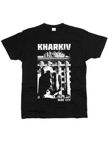 Camiseta negra de manga corta para hombre de la marca Fashion All Match, modelo Kharkiv Hero City, con estampado geométrico. - Negro - Ver 6