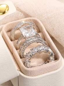 4pcs/Set Fashionable Cubic Zirconia Stone Rings With Gift Box, Suitable For Women, Applicable For Wedding, Engagement, Anniversary Party, Jewelry Valentine's Day Gift And More - 1# - View 3