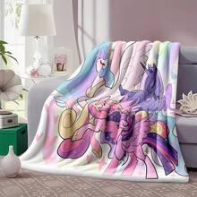 1PC  Canterlot Scene Flannel Throw Blanket 50"X60" - Printed With Purple Pink Gradient Rainbow Halo Background, Twilight Sparkle, Rainbow Dash, Pinkie Pie, Fluttershy, Applejack, Rarity, Spike, Crystal Castle, Streets, Tapestry Wall Hanging, MLP Fan Gift, Room Decor For Bedroom Or Dorm -280gsm - 多色 5 - 查看 5