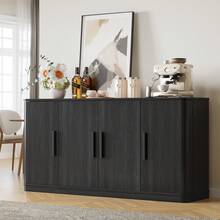 ONBRILL 63" Curved Sideboard Buffet Cabinet With Storage, Large Buffet Cabinets With 4 Doors, Console Credenza, Kitchen Pantry Cabinet, Modern Coffee Bar Table With Adjustable Shelves For Dining Room, Living Room, Entryway Black - Màu đen, 63 inch - Xem 2